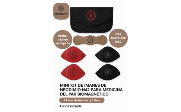 BiomagArt – Mini Kit de Imanes de Neodimio N42 para Medicina del Par Biomagnético | Incluye 2 Pares de Imanes para Biomagnetismo + 1 Fleje de Sujeción + Funda de Transporte. - Image 2