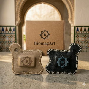Par de Imanes de Neodimio Abraxas BiomagArt | Modelo Premium para Biomagnetismo | Forrados en Piel Cosida a Mano | Alta Intensidad