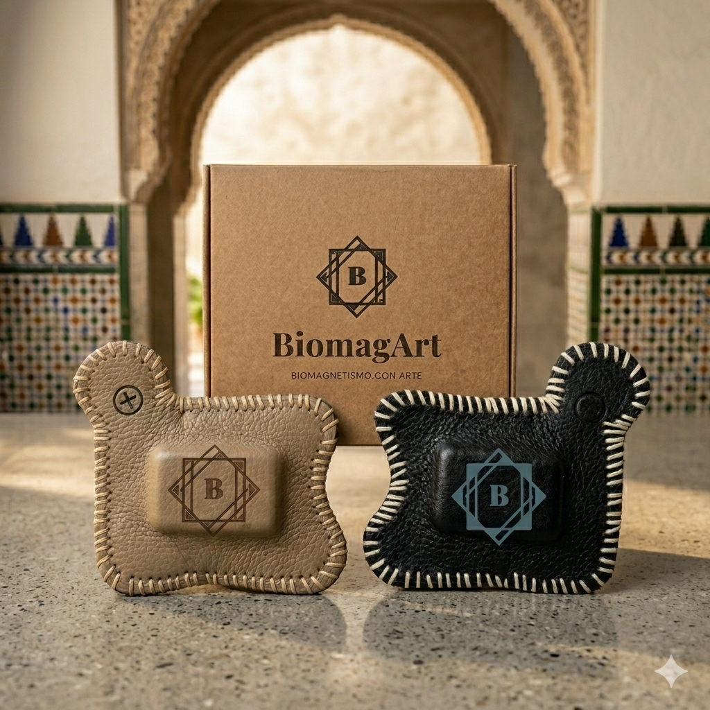 Par de Imanes de Neodimio Abraxas BiomagArt | Modelo Premium para Biomagnetismo | Forrados en Piel Cosida a Mano | Alta Intensidad